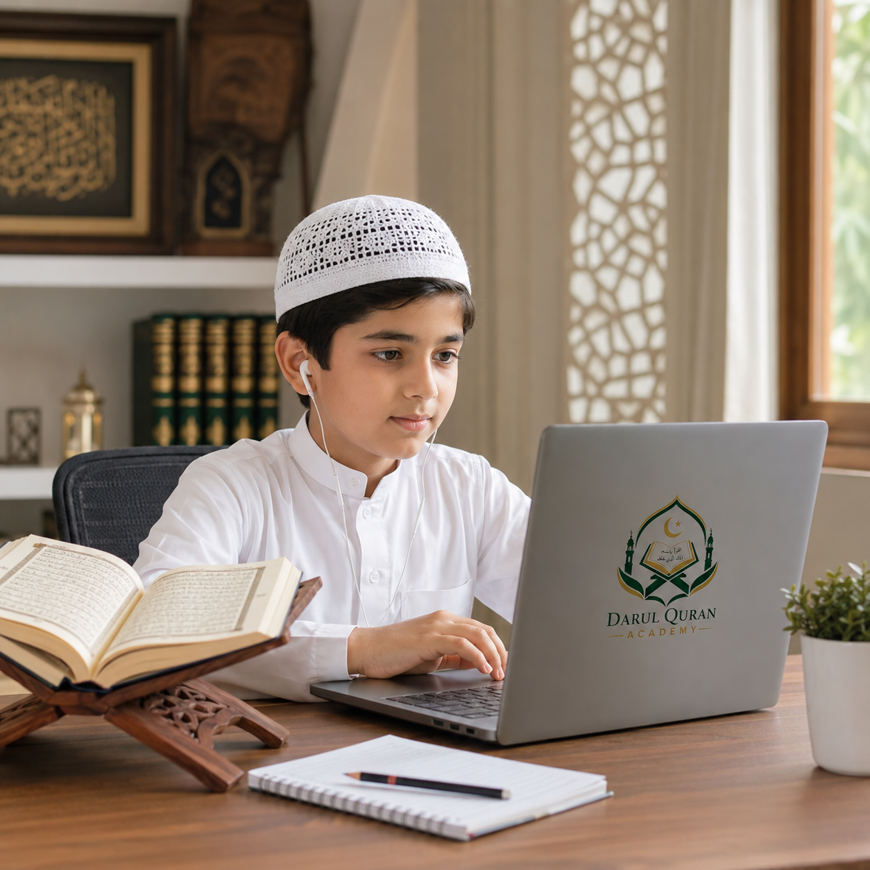 Darul Quran Academy student reading Quran on laptop